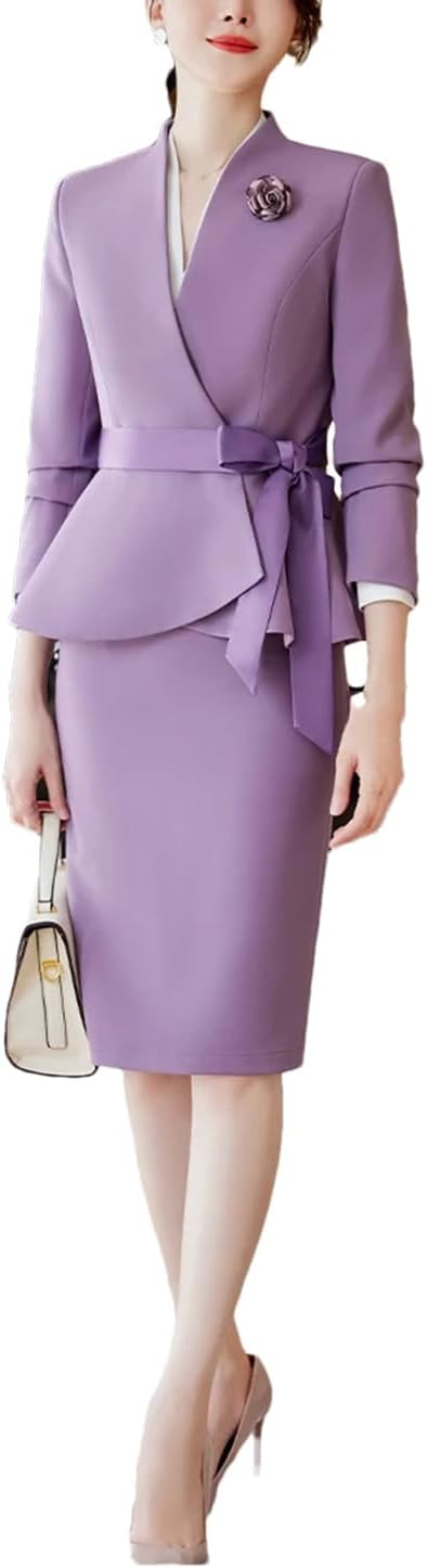 Women Spring and Summer Fashion Suits Elegant Blazer Jacket and Cropped Skirt Set