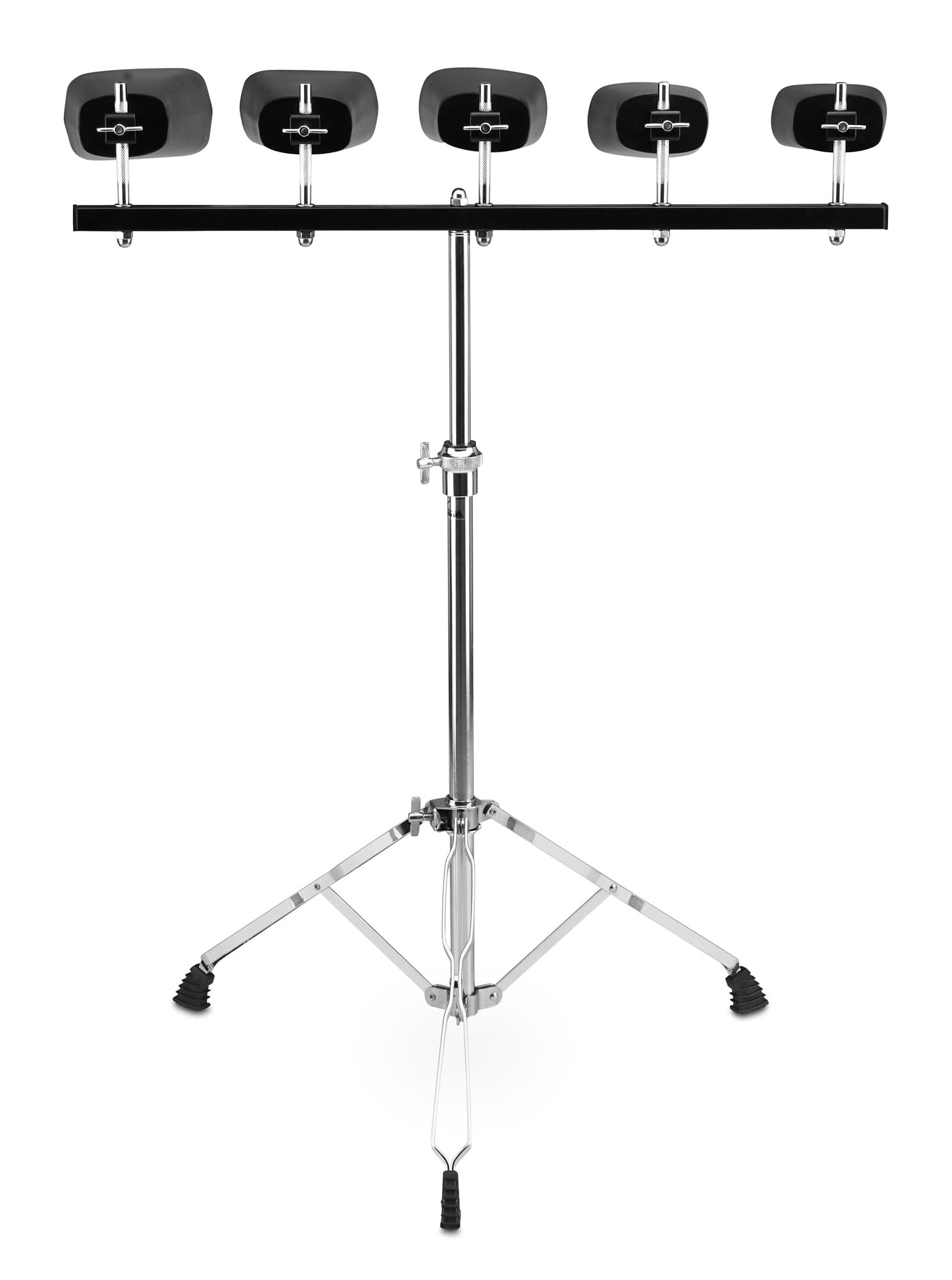 XDrum Cowbell Set, 5 Kuhglocken inkl. Ständer (Percussion, Kuhglockenset, 4",5",6",7",9", robuster, höhenverstellbarer Ständer, doppelstrebige Hardware, ausgezeichneter, harmonischer Klang)