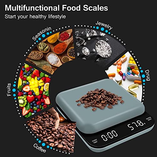 Mini Digital Coffee Scales with Timer 3kg/0.1g,High Precision Kitchen Scale Electronic Espresso Scale with LED Screen, Touch Button Waterproof Food Scale for Drip Espresso Tray(Type C charging cable)