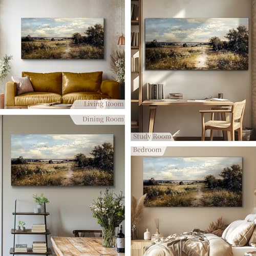 crmotu Landscape Wall Art, Nature Wall Decor, Oversized Wall Art, Wilderness Path Scenic Art Prints, Vintage Rustic Pictures Wall Decor Living Room Bedroom Dining Room Modern Farmhouse 30"X60"