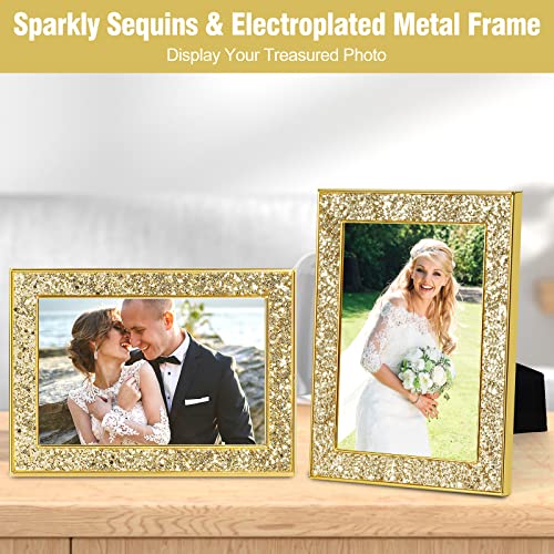 Hikwadery 4X6 Picture Frame Glitter, Gold Bling Photo Frame With Hd Real Glass, For Wall Or Tabletop Display (4"X6", Gold) #TOP2