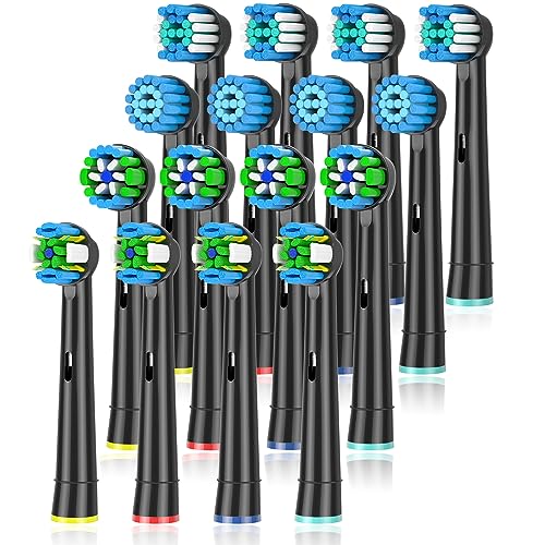 Qitizu Toothbrush Head Compatible with Braun Oral B Electric Toothbrush Replacement Toothbrush Heads Fit for Oral b Vitality Pro Smart Genius Teen Series Electric Toothbrush 16Pcs (Black)