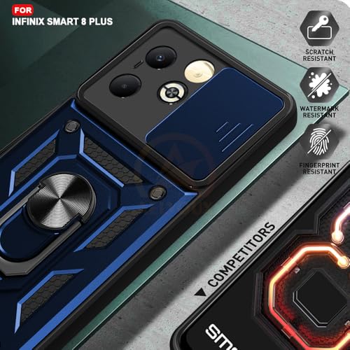 Image of Armor Bumper Back Cover Case for Infinix Smart 8 Plus | Rotating Camera Cover, Ring Holder & Kickstand | Heavy Duty & 360 Degree Protection Infinix Smart 8 Plus Back Cover (Blue)