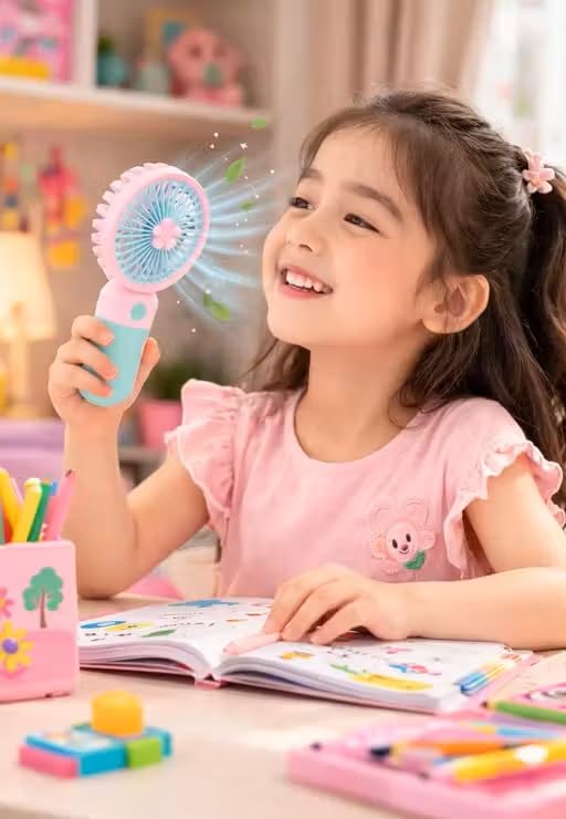 Image of Portable Rechargeable Mini Fan | 400mAh USB Handheld Small Fan with 3 Speed Modes | Silent Personal Pocket Cooling Fan for Travel, Office Desk, Makeup, Kitchen, and Kids (Multicolor)