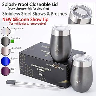 Insulated Wine Tumbler with LID & STRAW| Unbreakable Stemless Wine Glasses|SPLASH-PROOF|Wine Gift Cup