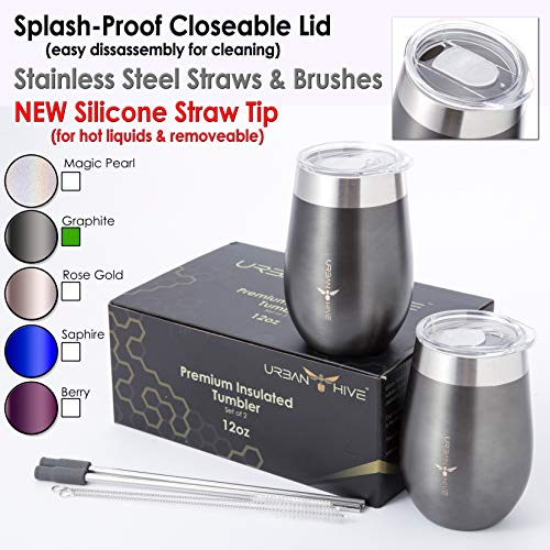 Insulated Wine Tumbler with LID & STRAW| Unbreakable Stemless Wine Glasses|SPLASH-PROOF|Wine Gift Cup