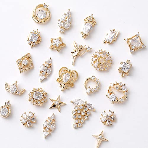 Gold Nail Art Charms Nail Art Metal Luxury White Zircon Rhinestones for Nails Shiny Nail Art Crystal Gems Jewelry Nail Diamond Rhinestone Charms for Girls Woman DIY Nail Art Decoration(22pieces) - Image 3