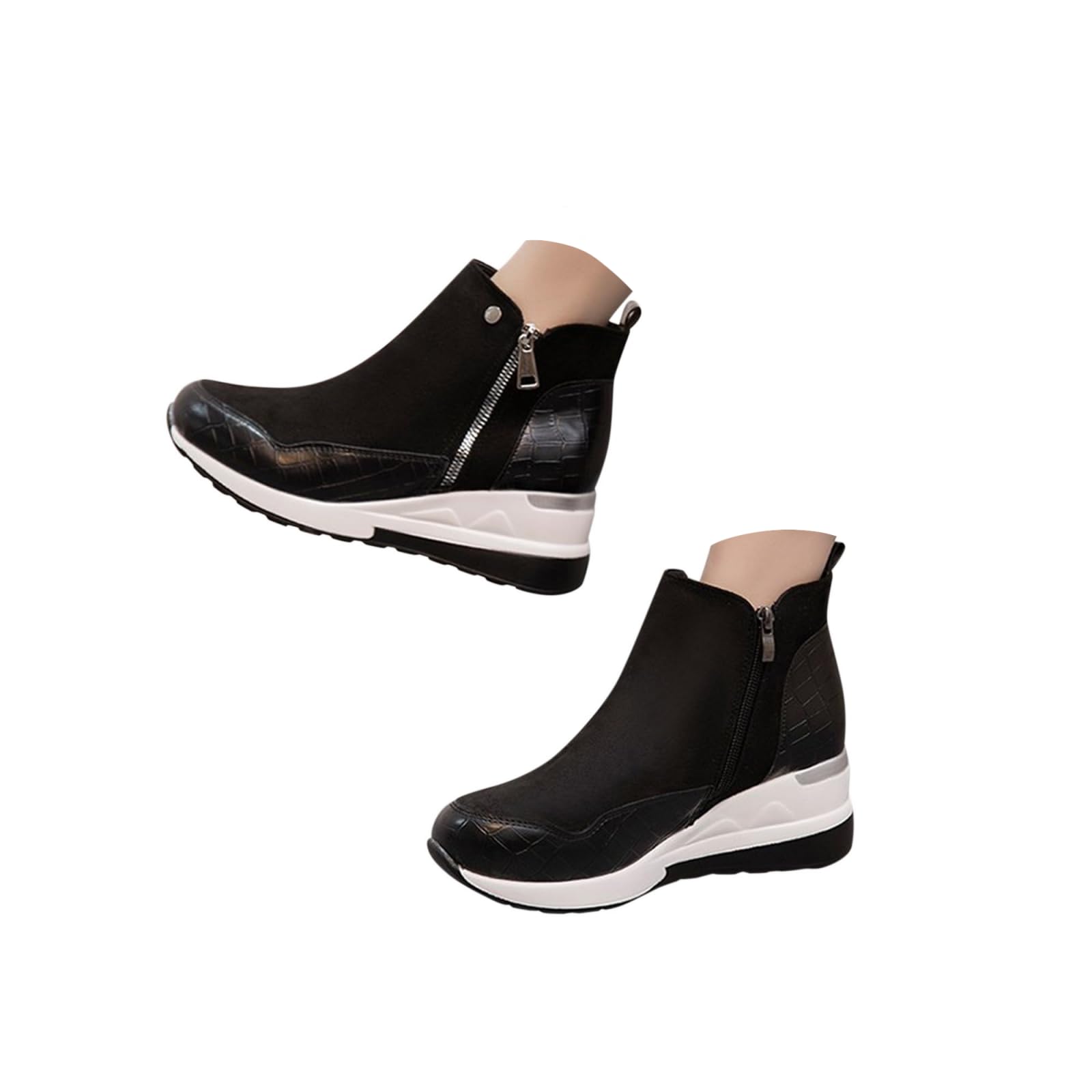 Platform Boots for Women Low Heel Wedge Ankle Booties Fashion Casual Side Zipper Round Toe High Top Non-Slip