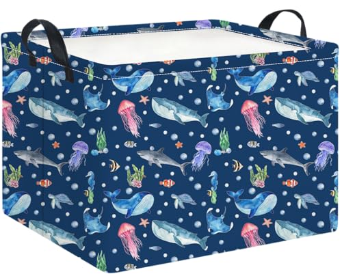 Image of Rectangle Storage Basket with Handles,Collapsible Storage Bin,Books Box,Gift Basket(Blue Ocean)