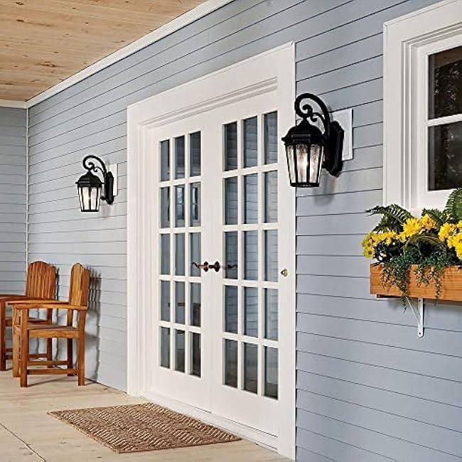 Kichler Courtyard 17.75 1 Light Outdoor Wall Light with Clear Seeded Glass in Textured Black