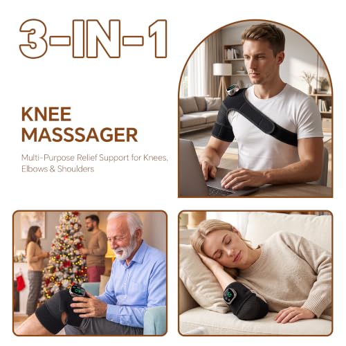 Masajeador de rodilla inalámbrico con calor y vibración para alivio del dolor | Almohadilla térmica recargable 3-en-1 para rodillas, 5 niveles de calor, 3 modos de masaje, pantalla táctil LED, ideal como regalo para mujeres y hombres miniatura 4