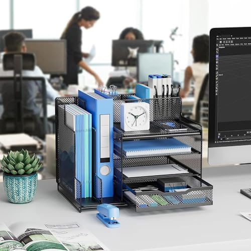 Soporte de escritorio con compartimentos para ordenar suministros de oficina 3