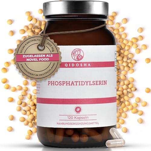 QIDOSHA Phosphatidylserin Kapseln 120 Kapseln im Apothekerglas volle 300mg Phosphatidylserin je Tagesportion (150mg/Kapsel) vegan laborgeprueft deutsche Fertigung Novel-Food-Zulassung