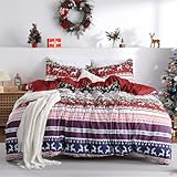CAROMIO Christmas Duvet Cover Set King Size - Boho Christmas Holiday Reindeer Printed Duvet Cover Set, Soft and Breathable Christmas Decorations Bedding Set (King, 104'x90')