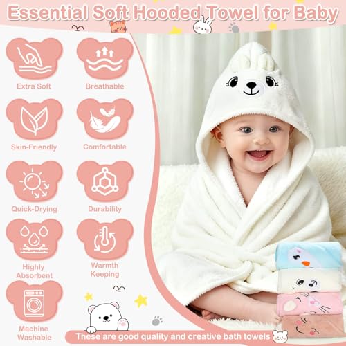 Image of Sublaga 14 Pcs Baby Towels, Soft Baby Towel and Washcloths Set, 4 Pcs 32x32 in Hooded Bath Towel, 8 Pcs Baby Washcloths and 2 Pcs Cotton Baby Bibs for Newborns, Toddlers, and Kids for Boys and Girls