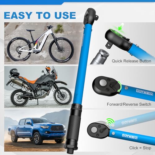 GoYwato Torque Wrench Set 3PCs - 1/4" 3/8" 1/2 Inch Dual-Scales Click Torque Wrench Kit w/ 72 Teeth & ±3% Accuracy & Reversible Dual-Direction & Carrying Case for Motorcycle Truck Bike Car Maintenance - Image 6