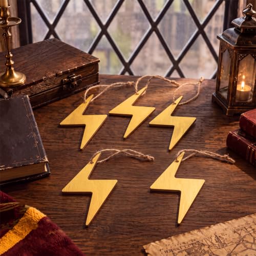 Image of Soulchen 12 Pcs Magical Wizard Party Decor Golden Lightning Bolts Hanging Christmas Ornament Witch Lightning Gifts Flash Thunder Vintage Wood Hanging Sign for Tree Room Home Birthday Party Supplies