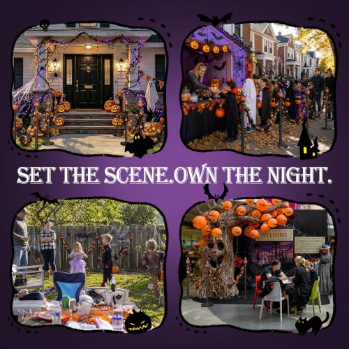 Image of 4 Pack Halloween Hat Pumpkin Head Black Stanchions and Velvet Ropes Set, Stainless Steel Crowd Control Barriers, 3Pcs Black Ropes and Poles for Party,Photobooth Accessories, Prom,Halloween Decorations