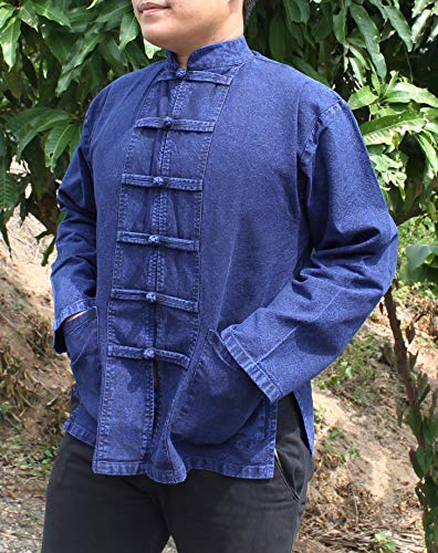 Image of RaanPahMuang Thick Muang Cotton Chinese Jacket Shirt Mandarin Frog Button Front