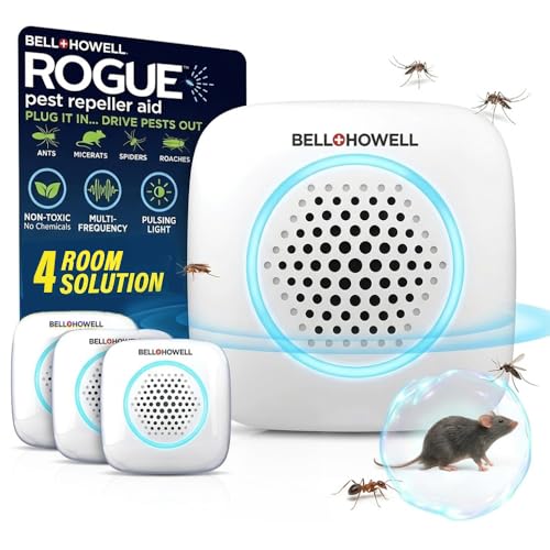 Bell+Howell 4 Pk Ultrasonic Pest Repeller Indoor, Mice Repellent Indoor Home Kit, DIY Pest Control at Home, Plug in Spider Repellent, Rodent Repellent, Bug, Insect & More, Family and Pet Safe