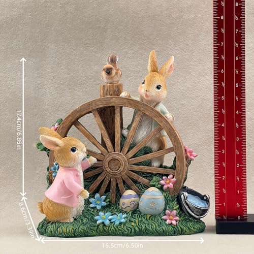 Estatua Figuras Conejo con Rueda de Agua Decoración miniatura 2