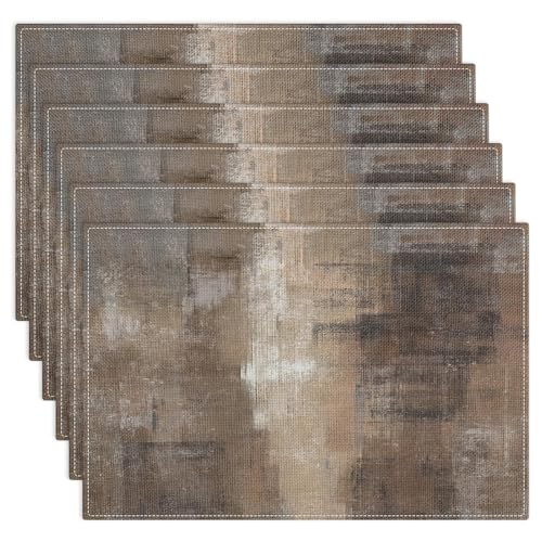 Emvency Farmhouse Placemats Set of 6, 12x18 Inch, Rustic Neutral Brown
