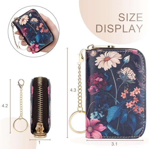 APHISON RFID Credit Card Holder Wallets for Women Microfiber Leather Zipper Card Case for Ladies Keychain Wallet
