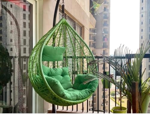 Image of Single Seater Swing Chair with Stand and Cushion Hammock Swing for Adult Outdoor Indoor Garden Living Room Balcony Hanging Chair (Green)