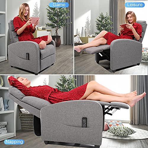 Zunmos Living Room Chair Recliner Chair For Bedroom Massage Recliner Sofa Chair Home Theater Seating Recliner Fabric, Grey #TOP4
