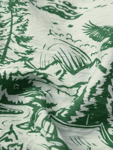 Image of The Souled Store Crop-Top: Green Forest Women and Girls Long Sleeves V Neck Button Front Green All Over Printed Viscose Blend Regular Fit Cropped Tops