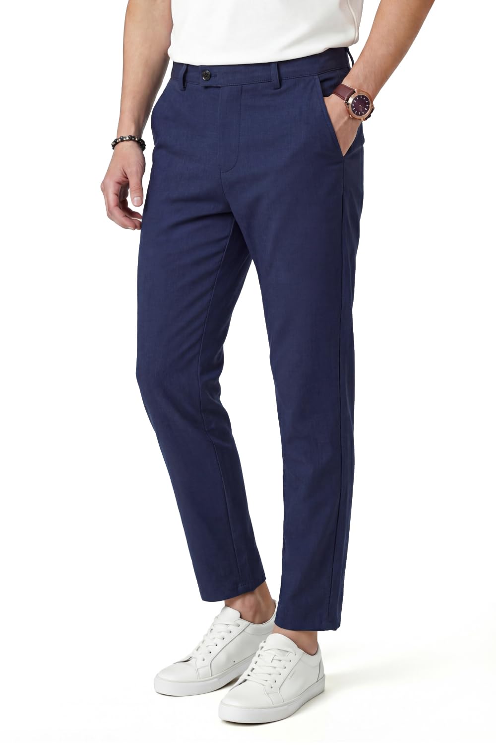 GINGTTO Pantalon Lino Hombre Slim Stretch Verano Pants con Bolsillos