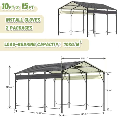 Image of Greesum 10x15FT Heavy Duty Metal Carport with Side Support Rods