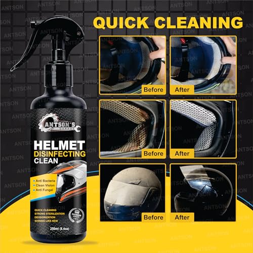 Image of Antson Helmet Cleaner Spray 250 ML, Helmet Interior Cleaner, Anti-Bacterial Spray for Helmet, Visor Cleaner, Anti-Bacterial Formula Protects Hair Loss and fungal infections (250 ml)