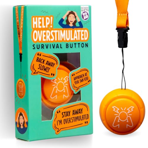 Boxer Gifts Overstimulated Novelty Survival Button - Joke Gifts for Women Colleagues and Mums - Funny Work Secret Santa