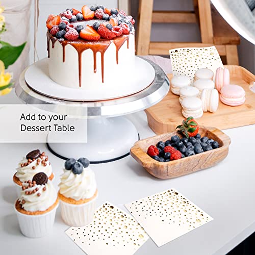 Stylish 5X5 Inch Gold Napkins -100 Pack Of White And Gold Cocktail Napkins - Add Sparkle To Your Event With Party Napkins - 3 Ply Gold Paper Napkins - Disposable Wedding Napkins Or Dessert Napkins #TOP7