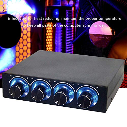 Image of PC Fan Speed Controller, 4 Channel Computer Cooling Fan Heat Sink Adjuster for PC with Blue LED