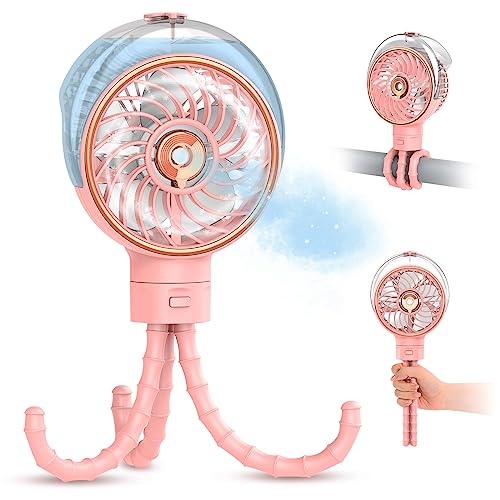Image of Ausic Stroller Fan with Mist, 100ml Misting Portable Fan for Stroller, Baby Fans with Detachable Tripod, Baby Essentials, Clip on Fans for Crib, Treadmill, Car Seat, Outdoor