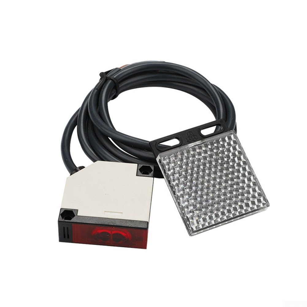Fotodioden-Schalter mit Reflektor für E3JK-R4M1, 12-24 VDC Lichtschranke einstellbar bis 4 m, Infrarot-Sensor mit LED-Anzeige für Industrie und Logistik, 2 Stück Schwarz Weiß