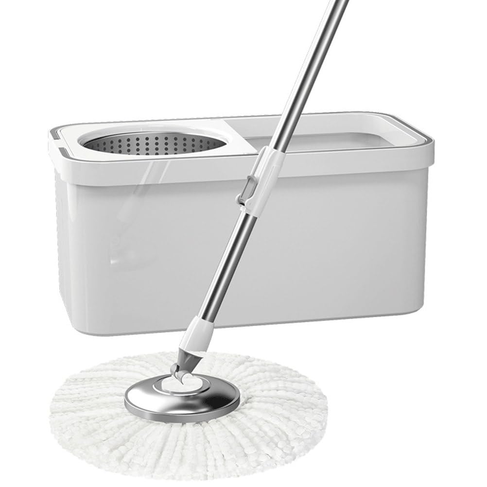 Juego de fregona y Cubo giratorios para el hogar - Fregona giratoria de 360° y Cesta escurridora Interior Desmontable - 5 recambios de Cabezales de Microfibra para Limpieza de Suelos