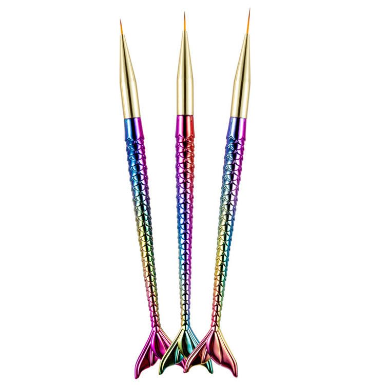 3 Pcs Mermaid Nail Art Liner Brush Set, Ultra Fine Detail Painting Brushes for Gel Polish, Acrylic & UV Nail Designs, Precision Striping Pens with Metallic Gradient Handle for Salon & DIY Use-image-49