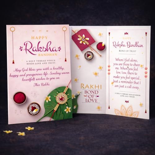 Image of Fabbites Rakhi and Lumba Set for Bhaiya Bhabhi, Designer Premium Peacock Evil Eye Rakhi for Brother and Bhabhi with Rakshabandhan Greeting Card,Tilak,Chawal for Bhai n Sister in Law
