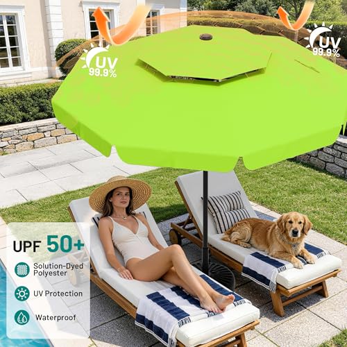 Image of AreShark 12ft 2-Tier Patio Umbrella with Valance - Outdoor Umbrella Waterproof UV Protection, Market Table Umbrella w / 8 Sturdy Ribs&Crank for Pool, Backyard, Garden(Apple Green)