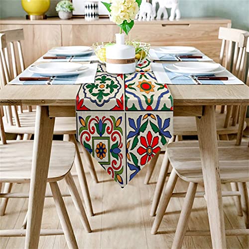 Chemin de table en coton et lin à motif floral moderne de 33 x 229 cm