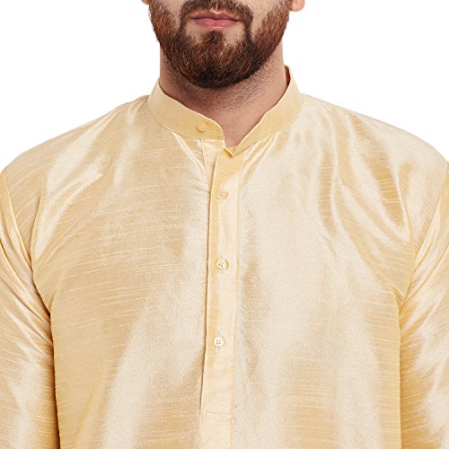 Image of SOJANYA (Since 1958 Men's Golden Dupion Silk Classic Solid ONLY Long Kurta