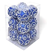 Allgala Christmas Tree Ornament Balls, 12 PK Glitter Decorated Foam 3" Blue Large Xmas Ball