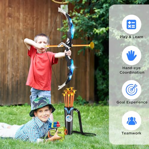 VATOS 2 Pack Arc et Flèche Jouet pour 3-12 Ans Garçons Filles, Jouet de Tir à l'arc Lumineux avec Coupe Suction Cible Debout & 29 in Dart Board, Jouets d'Activité d'Intérieur et d'Extérieur Cadeau – Image 7