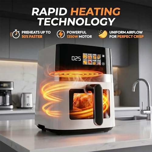 Image of Toree Smart View Digital Air Fryer with Window, Rapid Hot Air Technology, Oil-Free Cooking, With complete accessory set, silicone bake tray, tong, skewers etc. | 1 Year Warranty- 8130656959