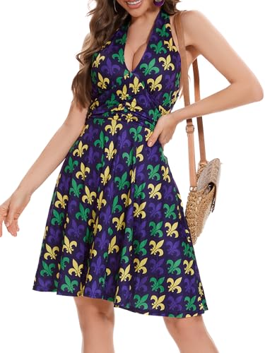 Image of Women's Summer Sundress- 2025 Sexy Halter Sleeveless Spring Boho Elastic Waist Ruffle Mini Dress