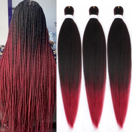 ADIASAI Braiding Hair Pre Stretched 16 Inch 3 Packs, Ombre Pre stretched Braiding Hair for Professional Braiding Hair Extensions, Hot Water Setting Yaki Texture Synthetic Hair(TBUG#)