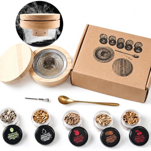Kit de Ahumador de Cócteles, Whisky Ahumador con 5 Sabores de Madera, Generador de Humo para Cócteles, Whisky, Bourbon Antiguo, Accesorio de Cóctel, Regalo para Hombres, Padre y Marido